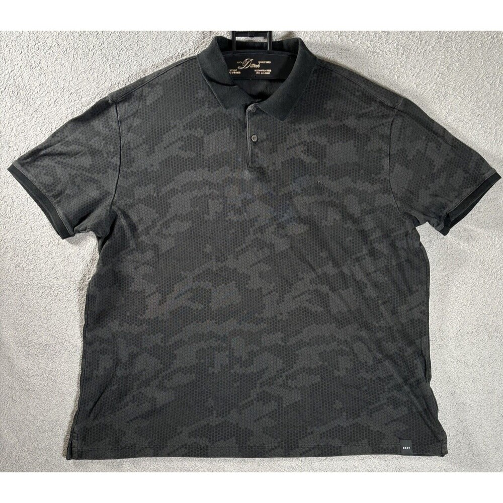 DKNY Polo Shirt Men’s Size XL Black Hex Camo